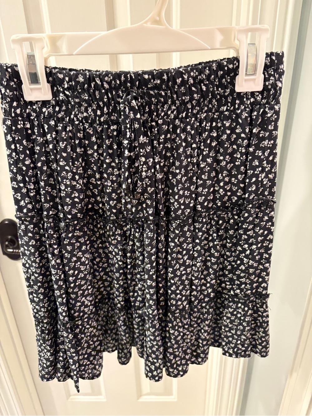 Women's Black Floral Tiered Skirt